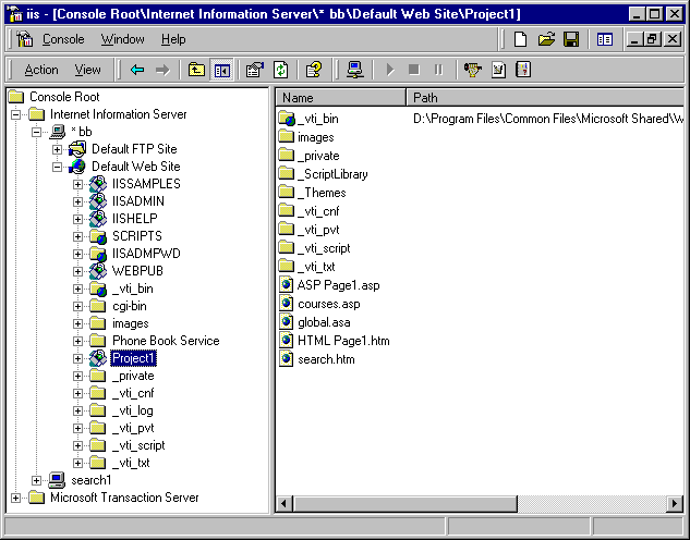 Picture of the Microsoft Management Console used to manage IIS