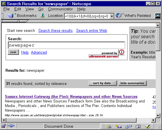 Figure 7: Using Ultraseek to Search the PIER Gateway