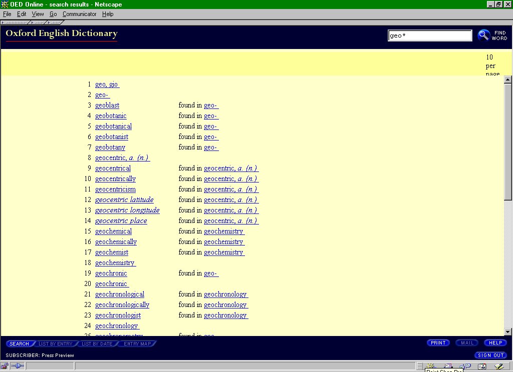 OED online - geo* search results