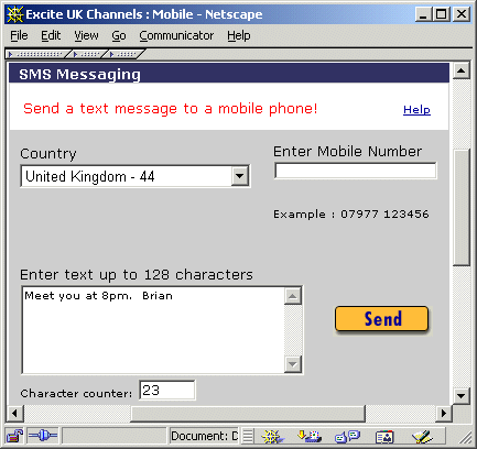 Figure 6: Sending SMS Messages Using Excite
