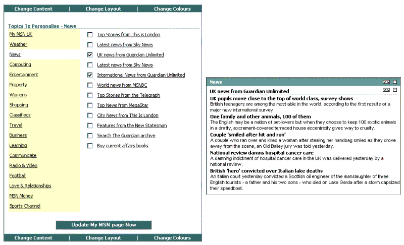 Personalisation of news feeds in MyMSN