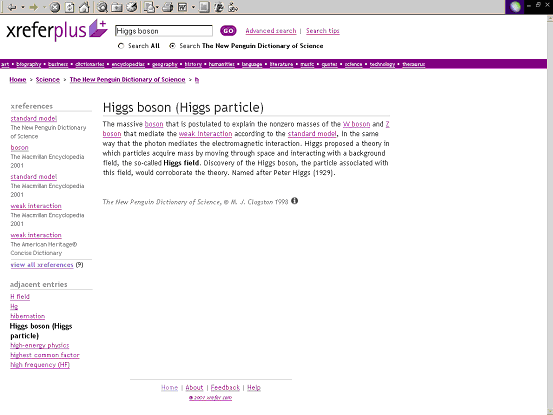 screenshot of entry in Penguin Dictionary of Science