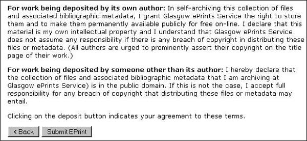 Figure 10 screenshot (59KB): EPrints Click Thru Agreement