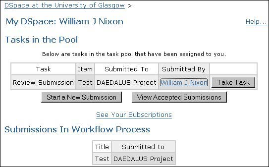 Figure 16 screenshot (36KB): My DSpace