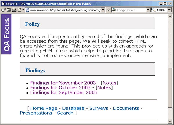 Figure 1 screenshot (21KB): Web Lgo Validator Reports and Notes for QA Focus