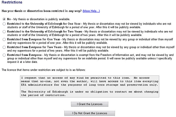 screenshot (88KB) : Figure 10: The licence restriction options available to the submitter