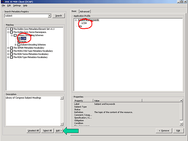 screenshot (37KB) Figure 5: Editing a Dublin Core Application Profile with the IEMSR Data Creation Tool