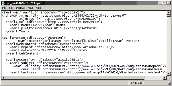 screenshot (35KB) : Figure 13: An EARL report opened in Notepad