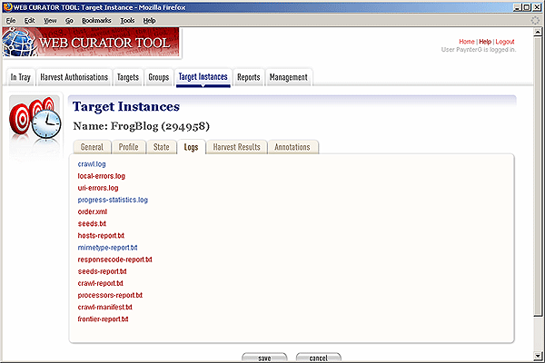 screenshot (40KB) : Figure 5 : WCT records logs of all harvesting operations, for tracking and problem solving in the Quality Review process 