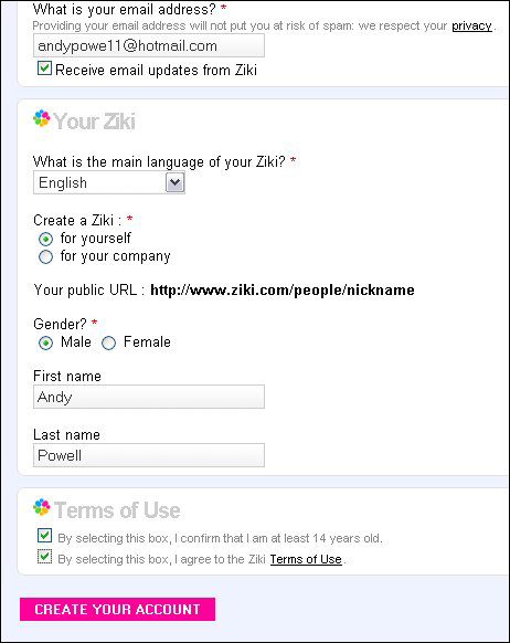 screenshot (118KB) : Figure 6: Completing the Ziki registration process