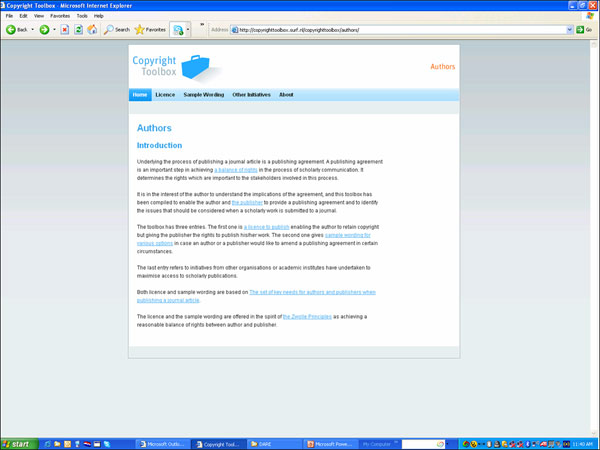 screenshot (39KB) : Figure 9 : The JISC-SURF Copyright toolbox