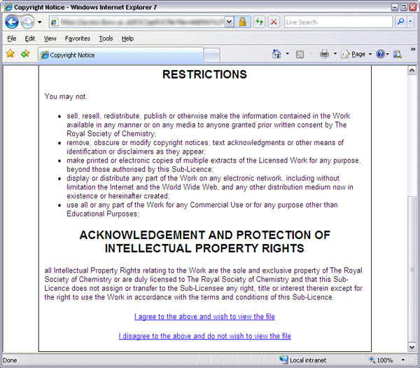 screenshot (77KB) : Figure 1 : Screenshot of lower half of click-through licence
