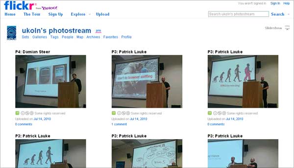 screednshot (26KB) : Figure 2 : Screenshot of UKOLN Flickr site