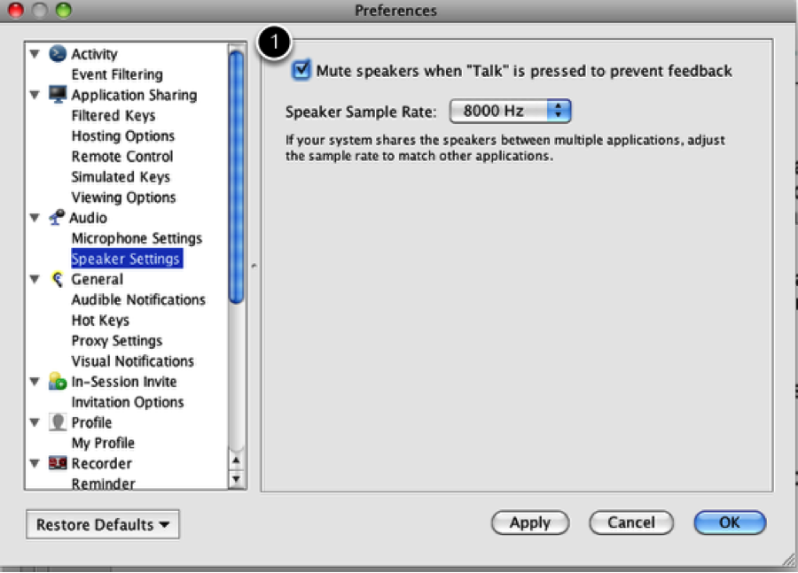 Figure 1: Mute speakers setting in Elluminate