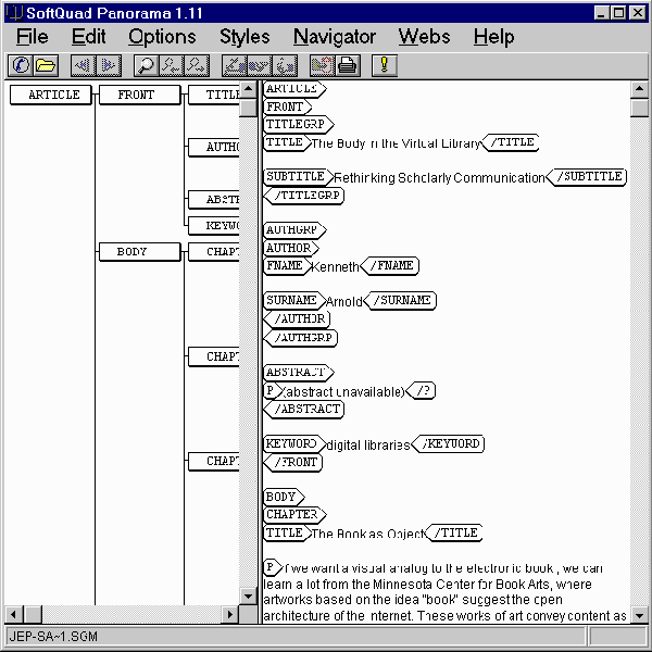 SGML-based test article from JEP, viewed using SoftQuad Panorama