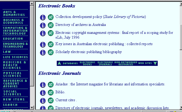 Screen Image of Librarianship section